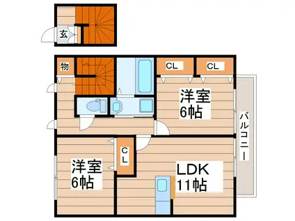 スプリングガーデンE(2LDK/2階)の間取り写真