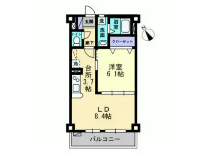 フォブール寺川(1LDK/1階)の間取り写真