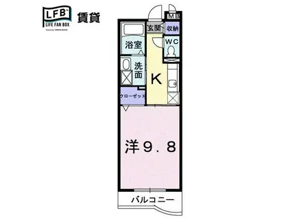 アッソレート・ポストII(1K/2階)の間取り写真