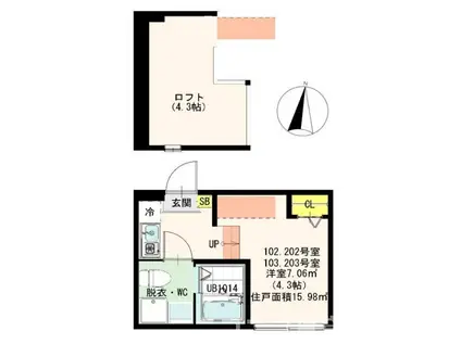 ハーモニーテラス梅島VII(ワンルーム/2階)の間取り写真