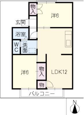 ヴァンベール鳴海(2LDK/1階)の間取り写真