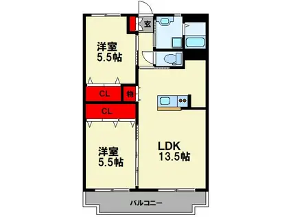 スペランツアI(2LDK/3階)の間取り写真