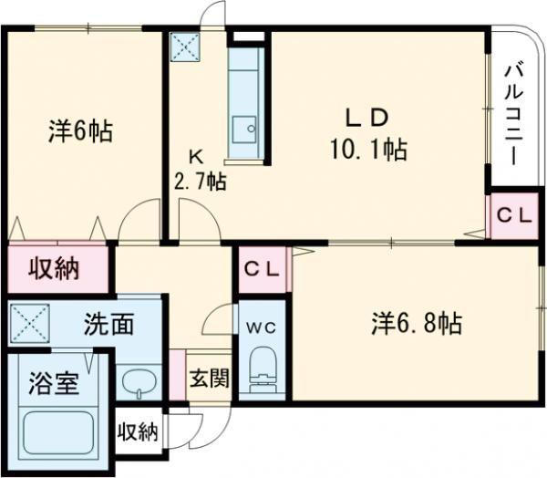 ジェルメ吉川町(2LDK/3階)の間取り写真