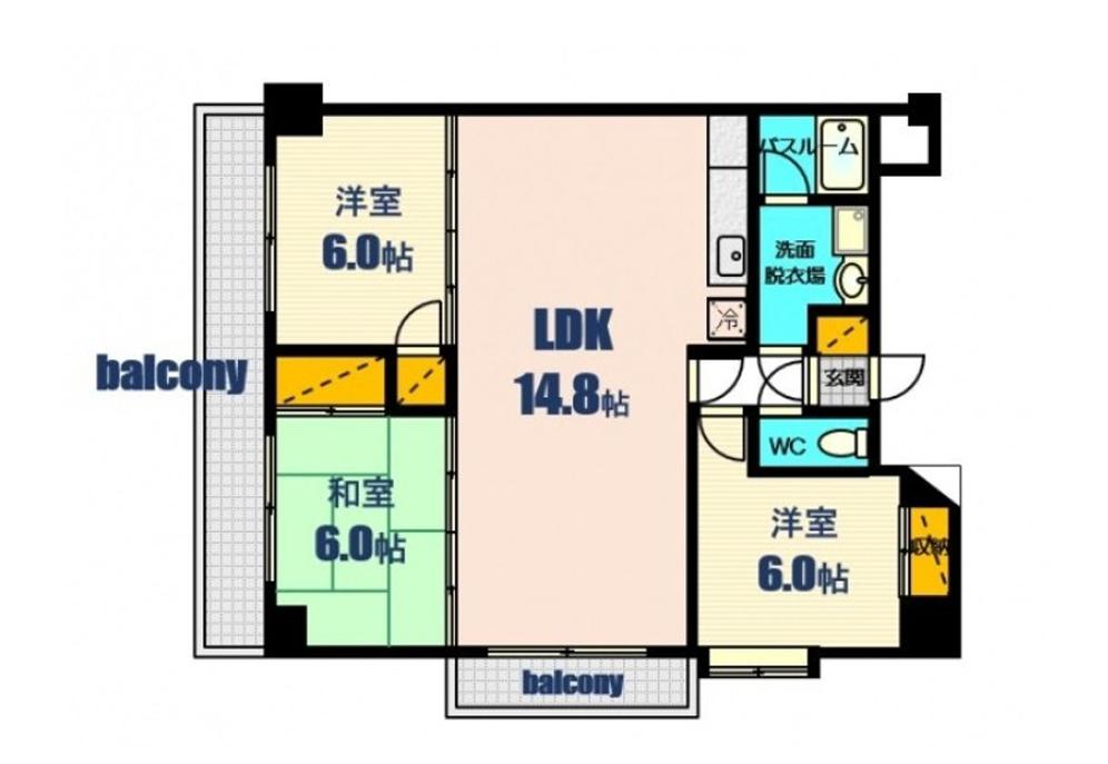 クレアテラ五日市(3LDK/8階)の間取り写真