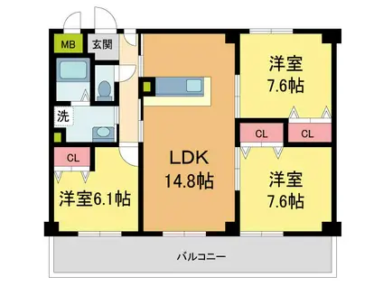 ハビタットセレッソIII(3LDK/1階)の間取り写真