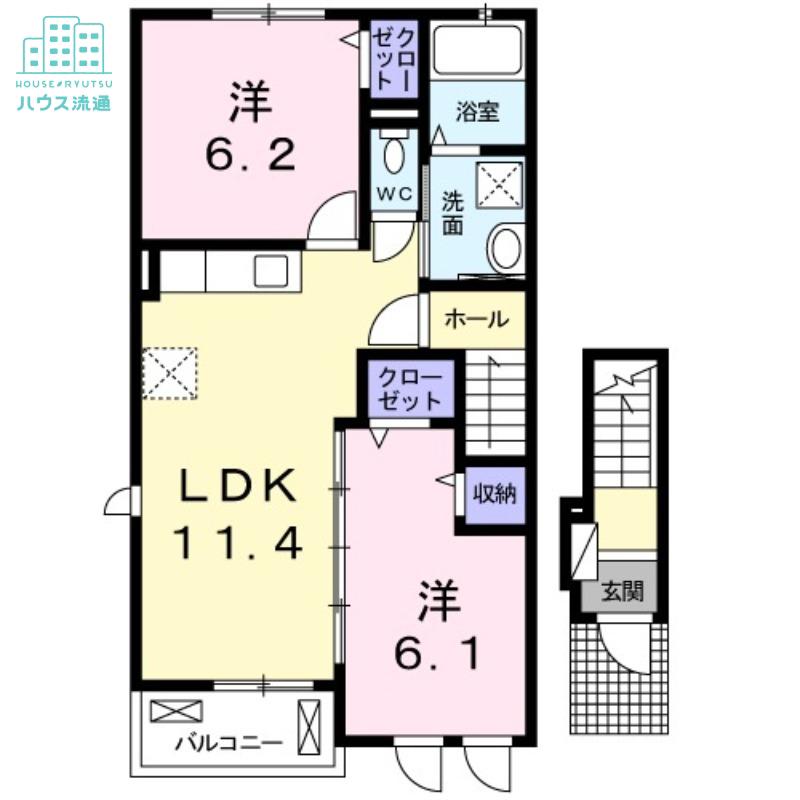 エアリーヒルズ参番館(2LDK/2階)の間取り写真