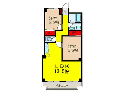 メルヴェーユ畦野(2LDK/1階)の間取り写真