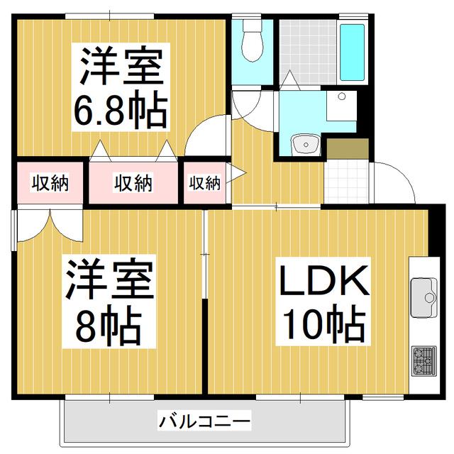 スプリングパーク横田E(2LDK/2階)の間取り写真