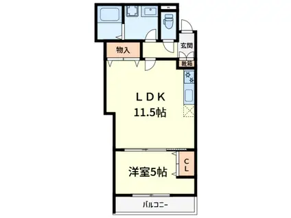 DUO高槻富田(1LDK/2階)の間取り写真