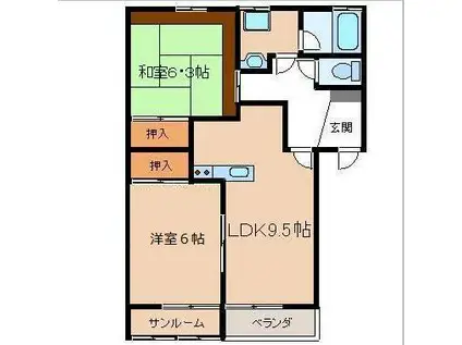 コンフォートハイツII(2LDK/1階)の間取り写真