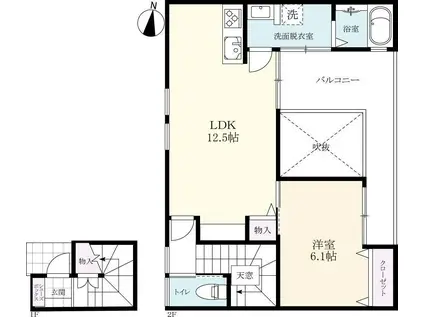 プレミアムテラスFUKURO(1LDK/2階)の間取り写真