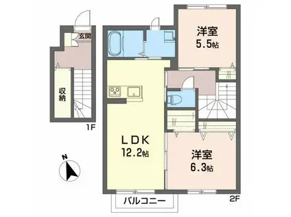 プランドール荒井(2LDK/2階)の間取り写真
