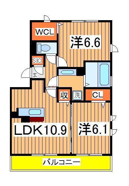 フラッツ酒井根 Ⅱ棟(2LDK/1階)の間取り写真