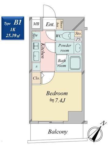クロスレジデンス日本橋浜町(1K/5階)の間取り写真