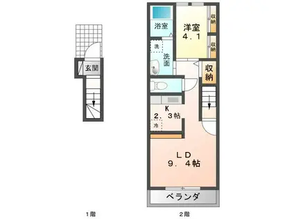 カーサ・フェリーチェ EY-(1LDK/2階)の間取り写真
