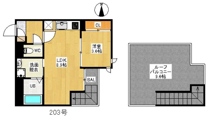 GRANDTIC グランソレイユ別府(1LDK/2階)の間取り写真