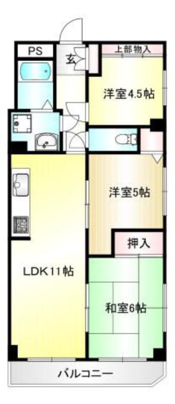 ライオンズマンション宮前平第3-B棟(3LDK/4階)の間取り写真