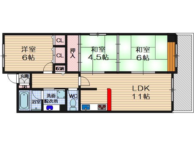 リバーサイド千里丘(3LDK/6階)の間取り写真