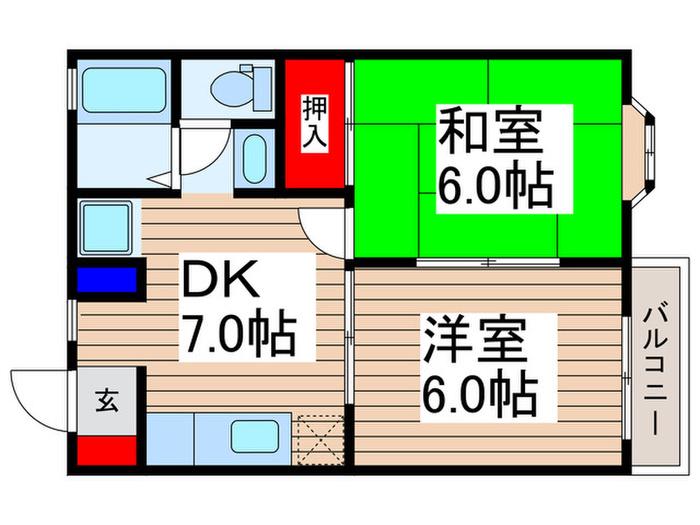 デュークM&S A棟(2DK/2階)の間取り写真