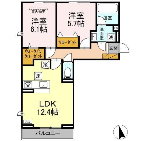 フェリシア(2LDK/1階)の間取り写真