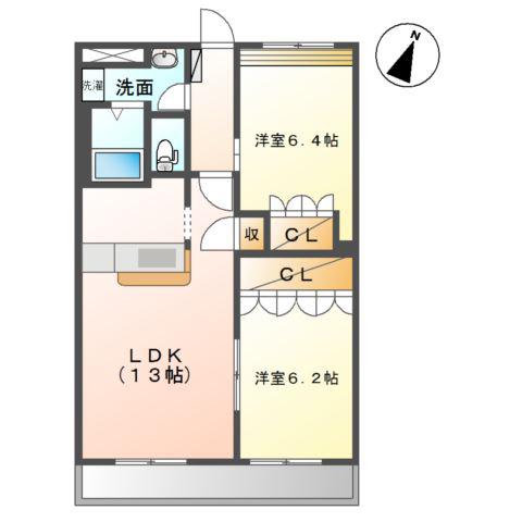 アメニティ羽島(2LDK/1階)の間取り写真