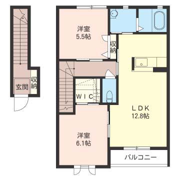 マロンフィールド A棟(2LDK/2階)の間取り写真