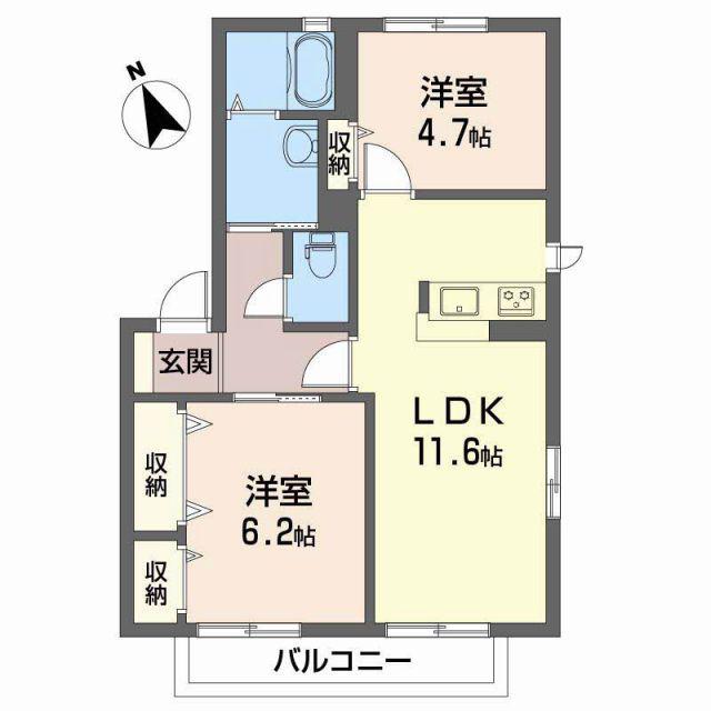 リヴェール森 A(2LDK/2階)の間取り写真