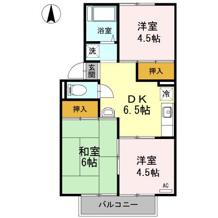 セゾン堤A棟(3DK/1階)の間取り写真