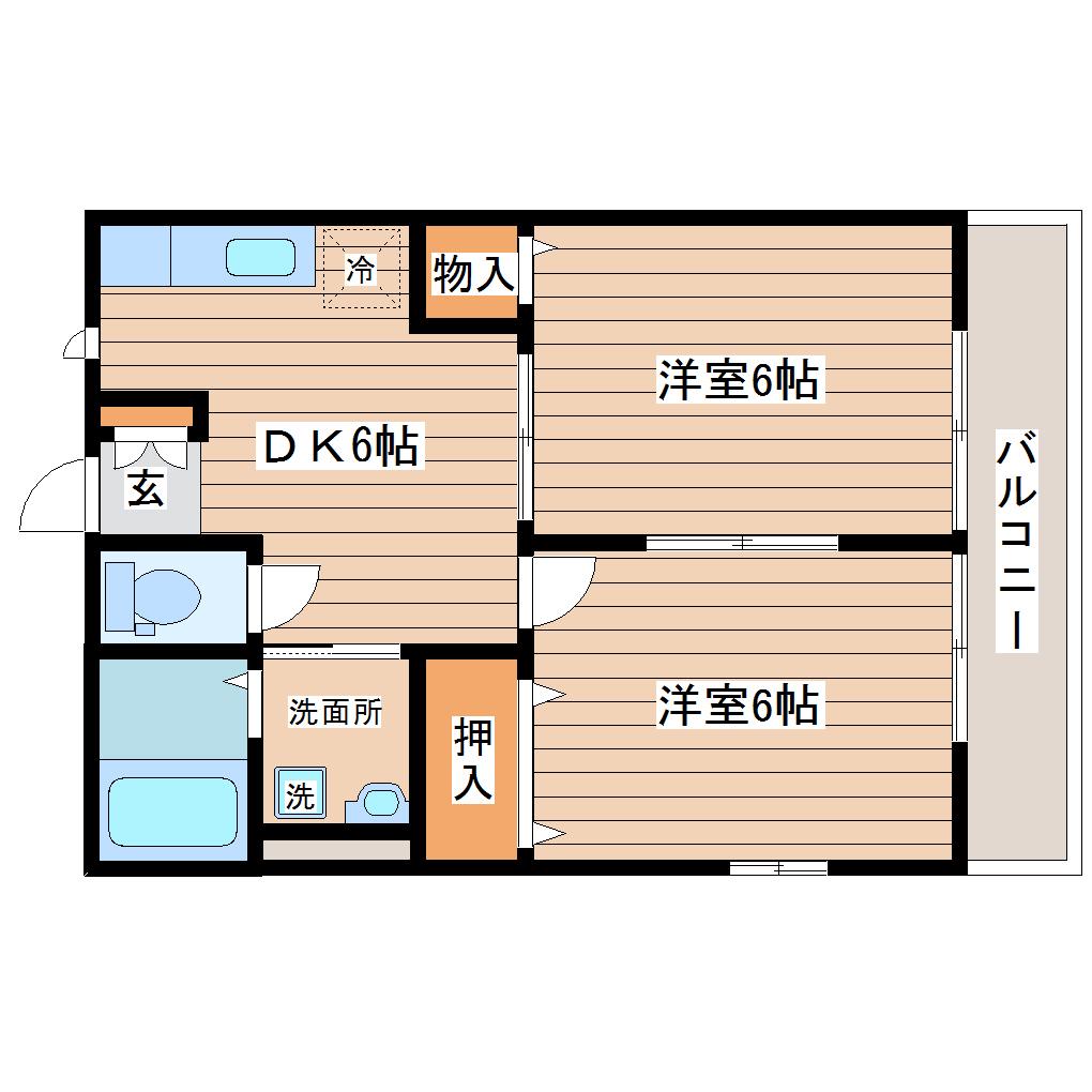 シルフハイム(2DK/2階)の間取り写真