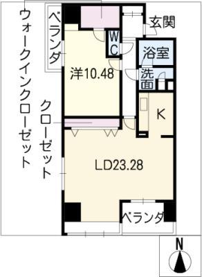 カスタリア伏見(1LDK/13階)の間取り写真
