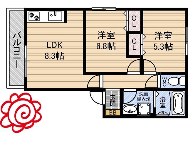 CRADLE OHTA(2LDK/2階)の間取り写真
