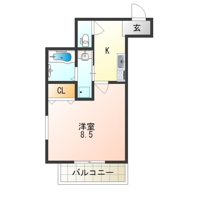 フジパレス三津屋VI番館(1K/2階)の間取り写真
