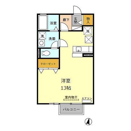 リビングタウン乙田 G棟(ワンルーム/1階)の間取り写真