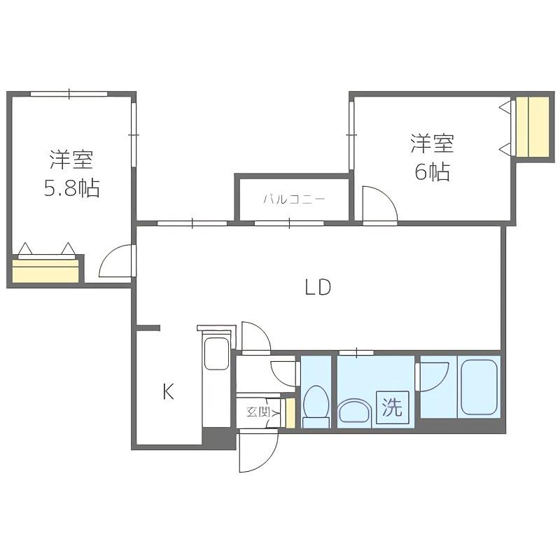 メニーズコート山鼻(2LDK/3階)の間取り写真