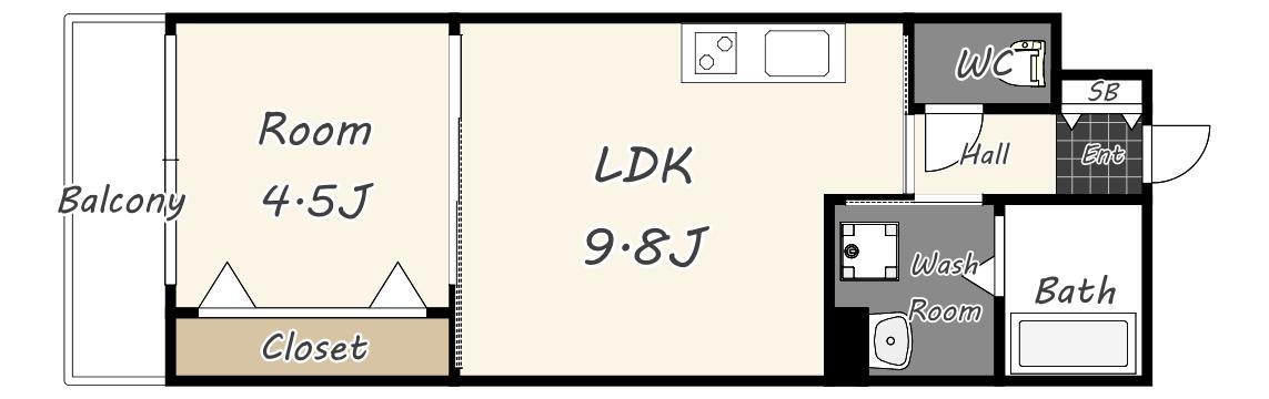 ラ・ヴィエベール(1LDK/2階)の間取り写真