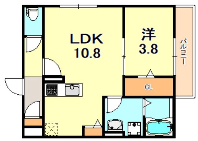 クローバー富士1号館(1LDK/2階)の間取り写真
