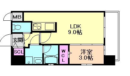 ATTIRANT西三国(1LDK/3階)の間取り写真