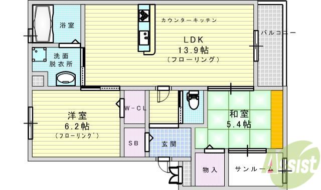 RAVINE千里中央(2LDK/3階)の間取り写真