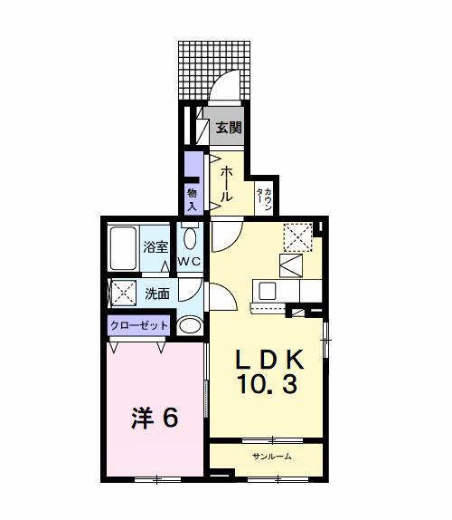 ハイネA(1LDK/1階)の間取り写真
