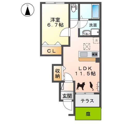 クレストール(1LDK/1階)の間取り写真