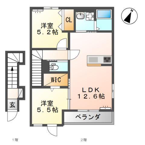 ソラリア メゾン(2LDK/2階)の間取り写真