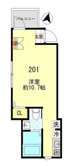 アクアフォレスタ西綾瀬(ワンルーム/2階)の間取り写真