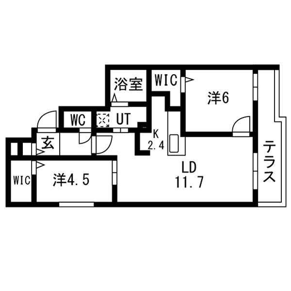 ブランシャール北11東11B棟(2LDK/1階)の間取り写真