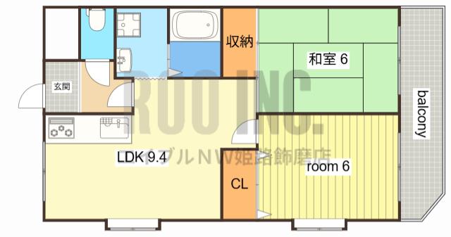 グランパーク加古川(2LDK/4階)の間取り写真