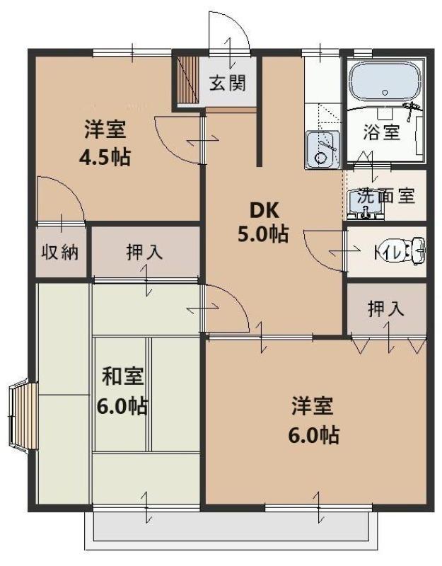 ファミールケイB(3DK/2階)の間取り写真