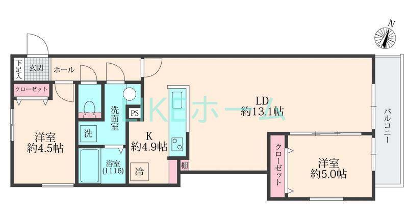 ミリアビタ習志野駅前(2LDK/2階)の間取り写真
