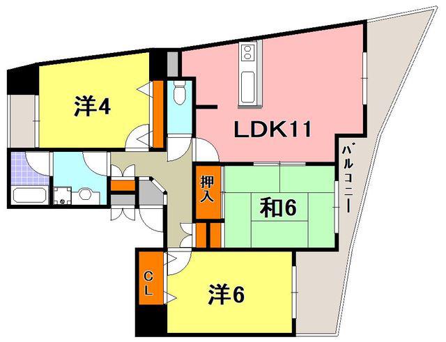 スクエア下山手(3LDK/4階)の間取り写真