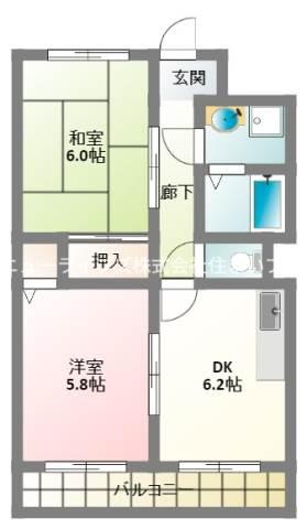 エムプラザ楠根参番館(2DK/5階)の間取り写真