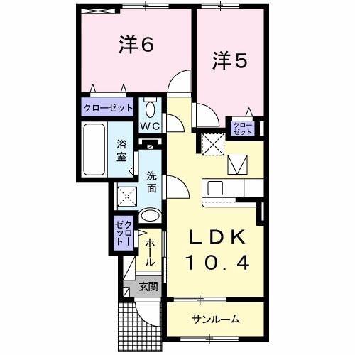 メゾンド 悠 B(2LDK/1階)の間取り写真
