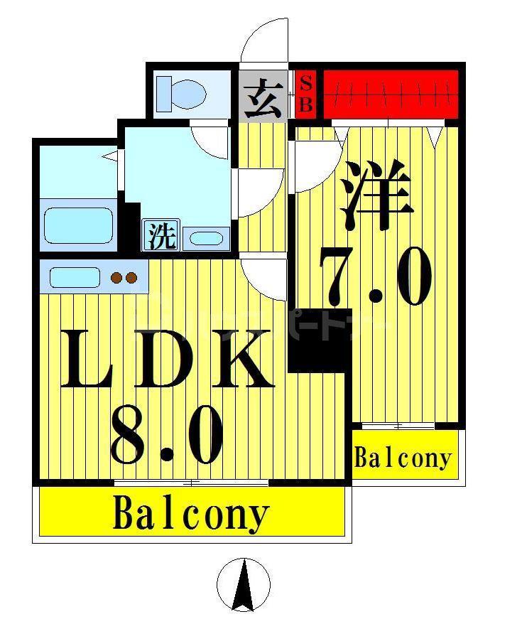 YKビル(1LDK/6階)の間取り写真